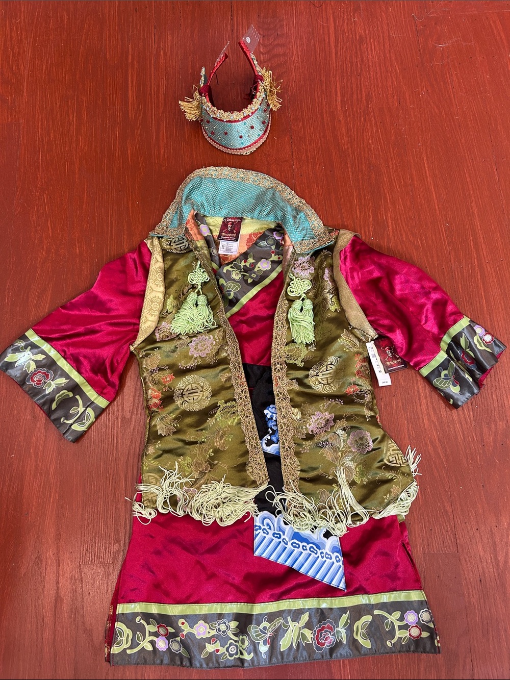 Disney Olive, Magenta and Teal Costume with Gold Trim Accents